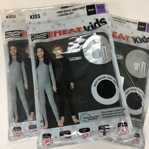32 Degrees Heat Kids Long Sleeve Crew Neck & Legging Black Set XS 3 PACK!